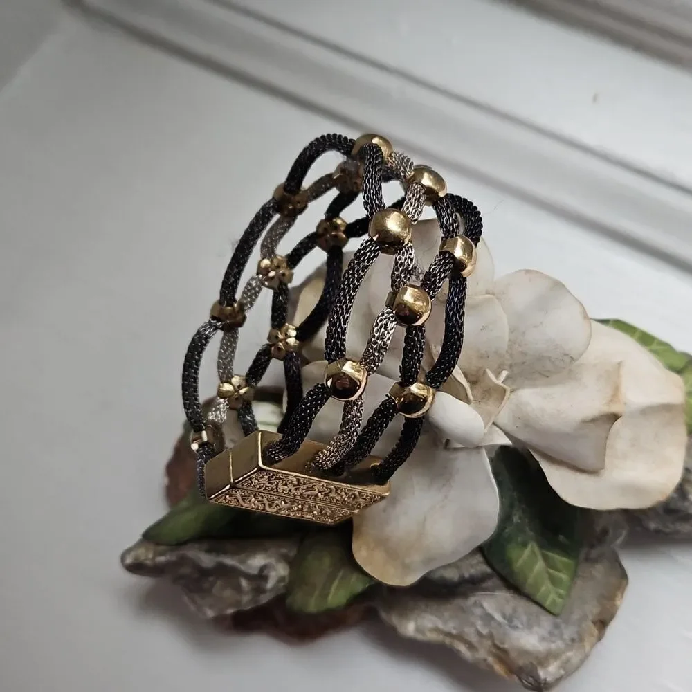 Vintage Black and Silver Multi-Strand Bracelet